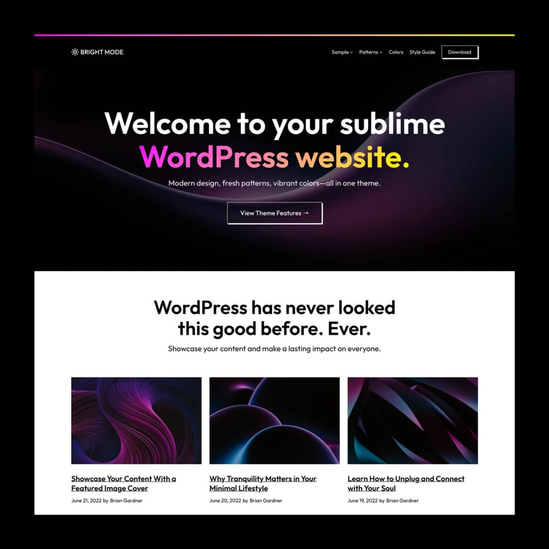 Bright Mode: A New Block Theme with Vibrant Colors, Patterns, and Custom Block Styles