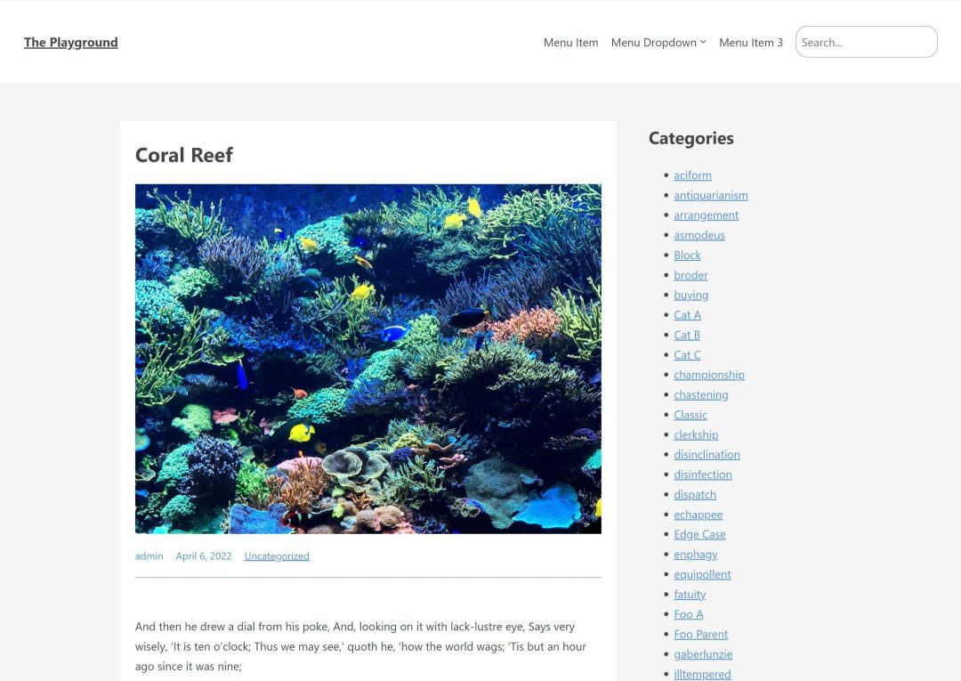 WordPress site on the front end viewing a single post.  The main section of the page shows content on the left and a sidebar on the right.