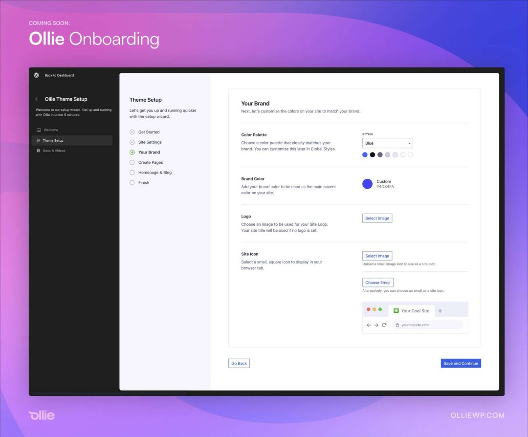Ollie Theme Previews New Onboarding Wizard in Development
