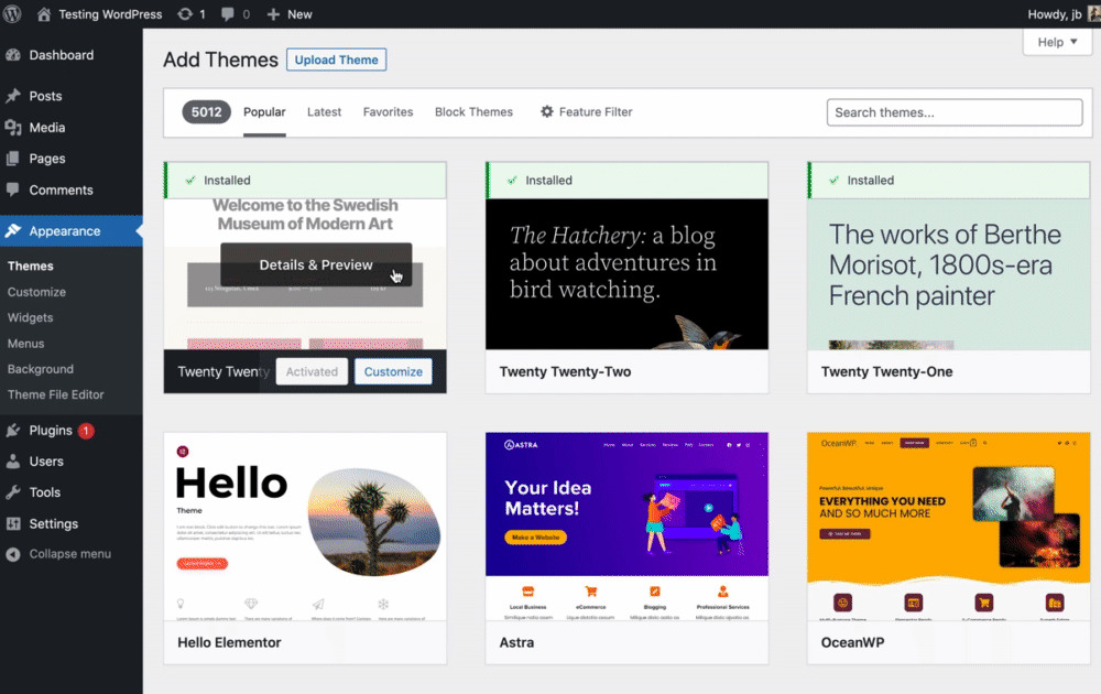 WordPress 6.1 to Add a Block Themes Filter to Menu on the Theme Install Screen