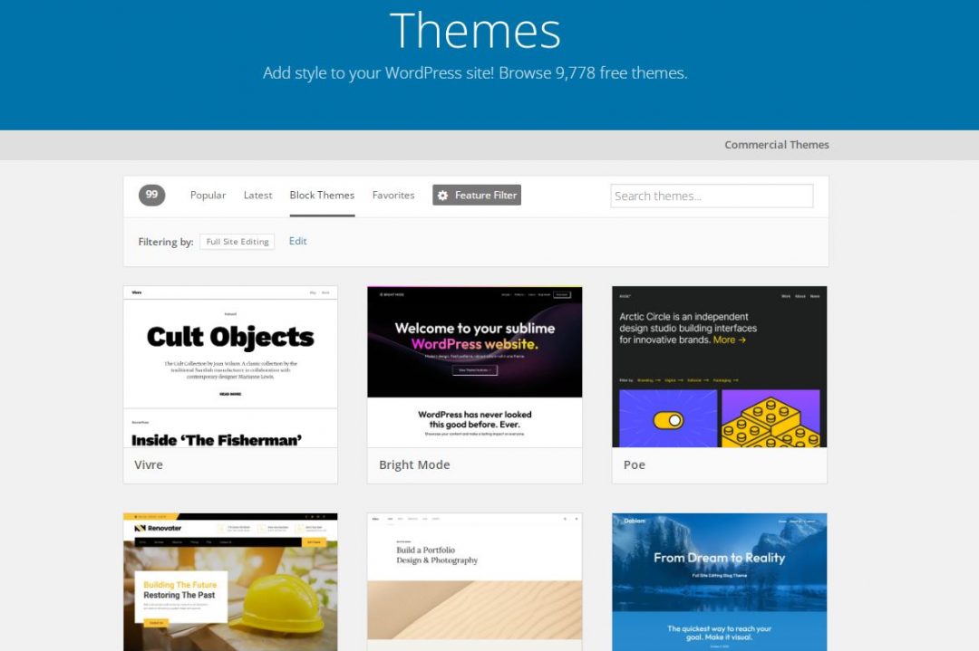 WordPress Themes Directory Adds Block Themes to Filter Menu